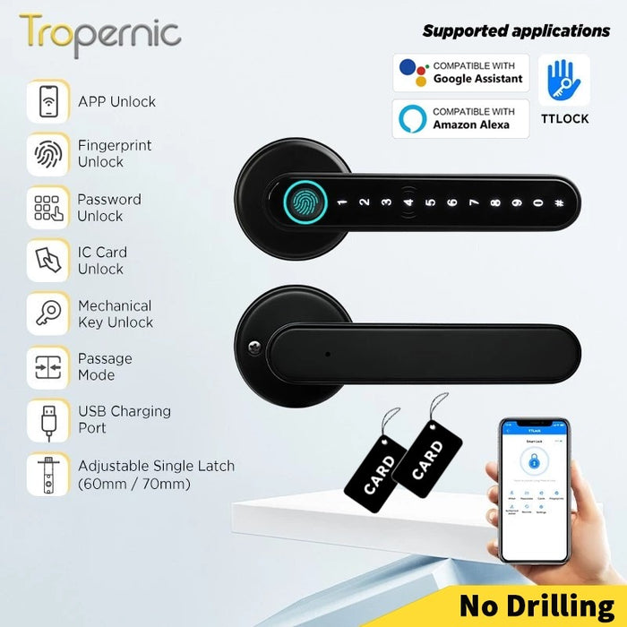 [No Drilling] TTLOCK Smart Door Lock Fingerprint Handle 60/70MM Single Latch 5 In 1 Digital Lock for Home Hotel Handle Adjustable Direction