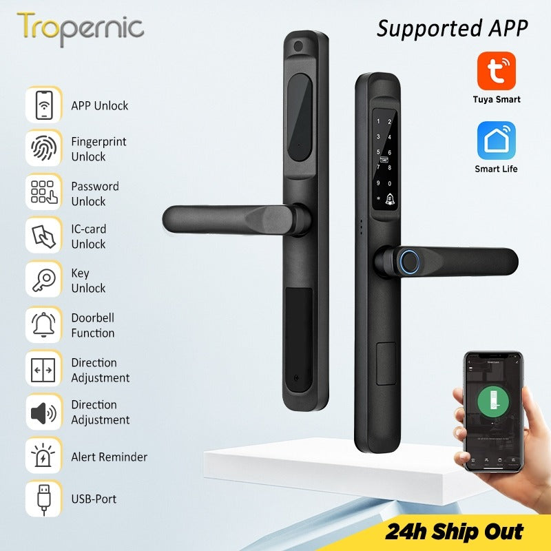 [COD] Tuya Smart Lock with Doorbell Waterproof Sliding Door Lock APP Remote Unlock Fingerprint Door Knob Password Digital Door Lock for Aluminum Door
