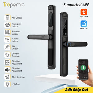 [COD] Tuya Smart Lock with Doorbell Waterproof Sliding Door Lock APP Remote Unlock Fingerprint Door Knob Password Digital Door Lock for Aluminum Door