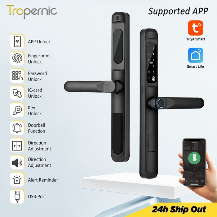 [COD] Tuya Smart Lock with Doorbell Waterproof Sliding Door Lock APP Remote Unlock Fingerprint Door Knob Password Digital Door Lock for Aluminum Door