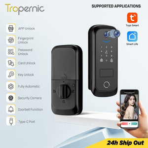 [Photo Capture] Tuya Samrt Door Lock with Camera APP Remote Unlock Fully Automatic Door Knob Keyless Entry Fingerprint Password IC Card Key Unlock for Bedroom Single Handle