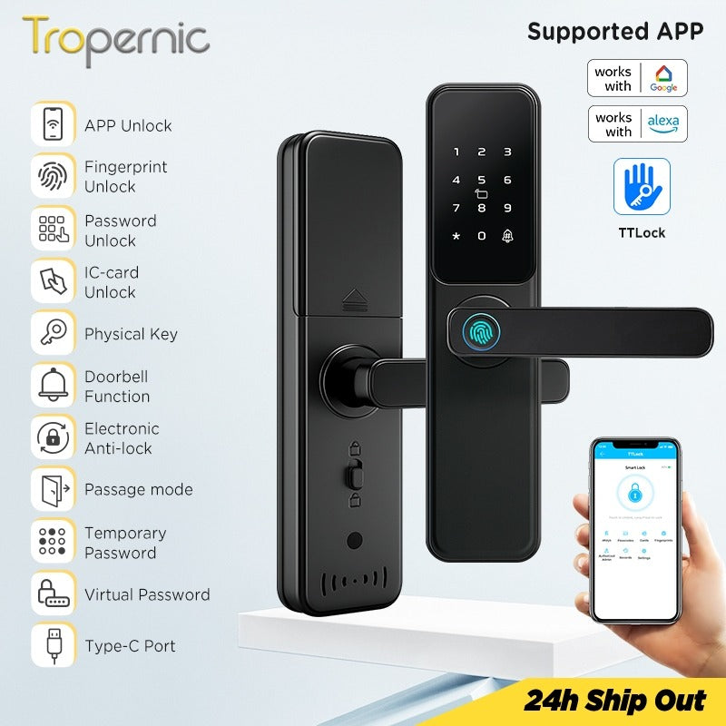 TTLOCK Smart Door Lock with Doorbell APP Management Fingerprint Door Knob Anti Theft Password Digital Lock for Home Wooden Door