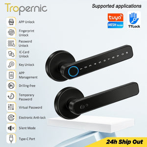 [No Drill] Tuya/TTLOCK Bluetooth Smart Door Lock APP Remote Unlock 5 In 1 Fingerprint Password IC Card Unlock Digital Lock for Wooden Door
