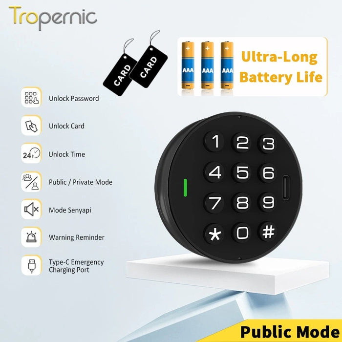 [Public Mode] 2 In 1 Smart Drawer Lock Password Cabinet Lock with IC Card Keyless Universal Cabinet Lock for Home Hotel Sauna Room