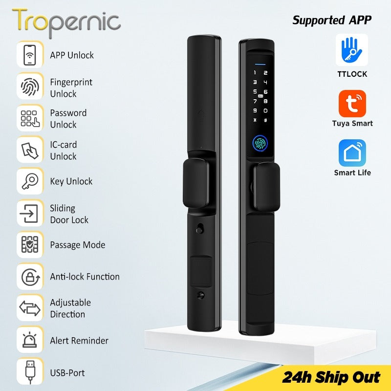 [24h Ship Out] Tuya/TTLOCK Sliding Door Lock Waterproof Smart Door Lock with Short Handle Anti Theft Lock Semi Automatic Digital Lock Fingerprint Smart Lock for Home Office