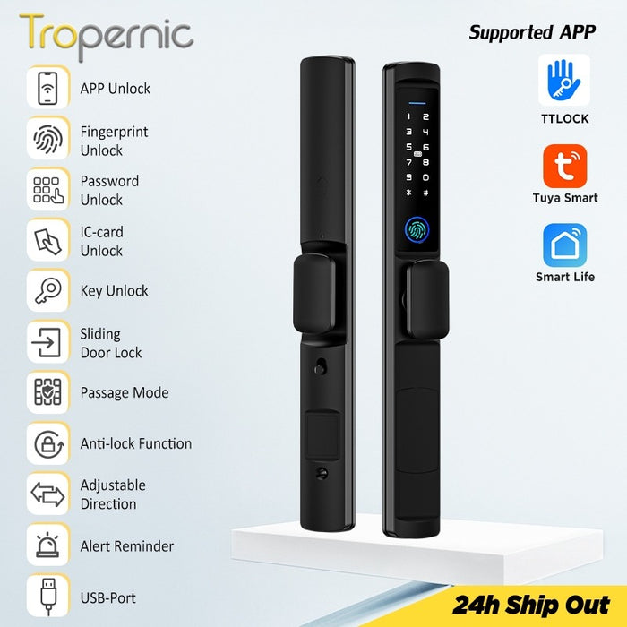 [24h Ship Out] Tuya/TTLOCK Sliding Door Lock Waterproof Smart Door Lock with Short Handle Anti Theft Lock Semi Automatic Digital Lock Fingerprint Smart Lock for Home Office