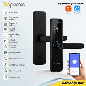 [No Gateway Required] 5 In 1 Tuya Smart Door Lock APP Remote Unlock Fingerprint Door Knob with Passage Mode Digital Door Lock Password IC Card Key Unlocking