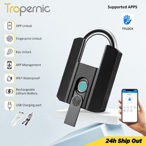 [24h Ship Out] Fingerprint Padlock IP67 Waterproof Smart Padlock USB Rechargeable Portable Anti Theft Lock for Warehouse Steel Door