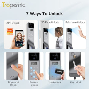 [New Arrival] 7 In 1 Tuya Fully Automatic Smart Door Lock with HD Camera Palm Unlock 6068 Security Door Lock Keyless Digital Lock Support Video Surveillance Two-Way Intercom
