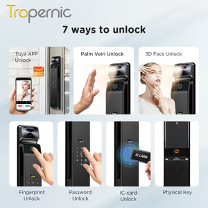 [Palmprint Unlock] 7 In 1 Tuya Smart Door Lock with Security Camera 3D Facial Recognition Fully Automatic Digital Lock Two Way Intercom Security Door Lock