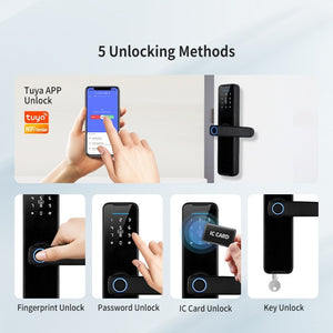 [No Gateway Required] 5 In 1 Tuya Smart Door Lock APP Remote Unlock Fingerprint Door Knob with Passage Mode Digital Door Lock Password IC Card Key Unlocking