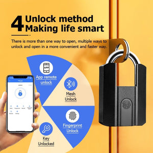 [24h Ship Out] Fingerprint Padlock IP67 Waterproof Smart Padlock USB Rechargeable Portable Anti Theft Lock for Warehouse Steel Door