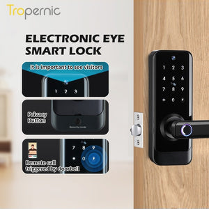 [COD] Tuya WiFi Smart Door Lock with Two-Way Audio Tempered Glass 5 In 1 Fingerprint Password Deadbolt Lock with Camera for Wooden Door