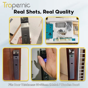 [Palmprint Unlock] 7 In 1 Tuya Smart Door Lock with Security Camera 3D Facial Recognition Fully Automatic Digital Lock Two Way Intercom Security Door Lock