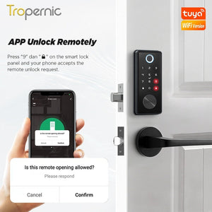 5 In 1 Tuya WiFiSmart Door Lock with Sensor Fully Automatic Fingerprint Door Lock Password Door Knob Main Door Digital Lock for Wooden Door