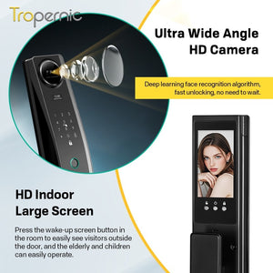 6 In 1 Tuya Smart Door Lock 3D Face Recognition Video Intercom Fully Auto Lock Pintu Rumah with Mechanical Deadlock APP Remote Unlock for Main Door Knob Heavy Duty