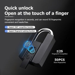 [24h Ship Out] Fingerprint Padlock IP67 Waterproof Smart Padlock USB Rechargeable Portable Anti Theft Lock for Warehouse Steel Door