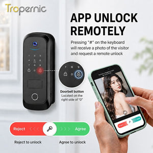[Photo Capture] Tuya Samrt Door Lock with Camera APP Remote Unlock Fully Automatic Door Knob Keyless Entry Fingerprint Password IC Card Key Unlock for Bedroom Single Handle