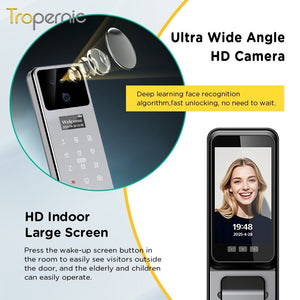 [New Arrival] 7 In 1 Tuya Fully Automatic Smart Door Lock with HD Camera Palm Unlock 6068 Security Door Lock Keyless Digital Lock Support Video Surveillance Two-Way Intercom