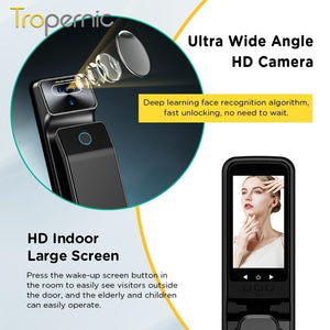[Palmprint Unlock] 7 In 1 Tuya Smart Door Lock with Security Camera 3D Facial Recognition Fully Automatic Digital Lock Two Way Intercom Security Door Lock