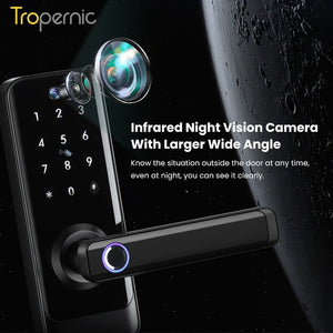 [COD] Tuya WiFi Smart Door Lock with Two-Way Audio Tempered Glass 5 In 1 Fingerprint Password Deadbolt Lock with Camera for Wooden Door