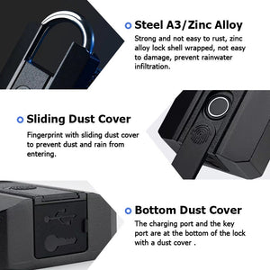 [24h Ship Out] Fingerprint Padlock IP67 Waterproof Smart Padlock USB Rechargeable Portable Anti Theft Lock for Warehouse Steel Door