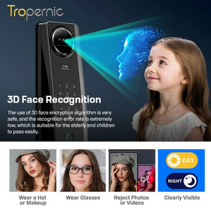 6 In 1 Tuya Smart Door Lock 3D Face Recognition Video Intercom Fully Auto Lock Pintu Rumah with Mechanical Deadlock APP Remote Unlock for Main Door Knob Heavy Duty