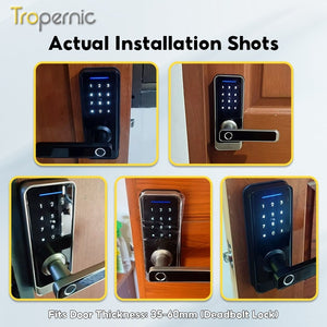 [COD] 5 in 1 Tuya WiFi Smart Door Lock with Tempered Glass Panel APP Remote Unlock Fingerprint Door Knob with Electronic Deadbolt Password IC Card Key Unlocking for Wooden Door Keyless Entry