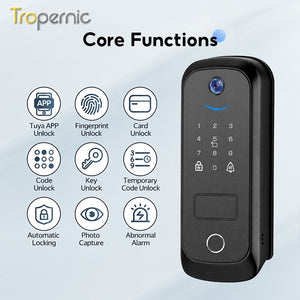 [Photo Capture] Tuya Samrt Door Lock with Camera APP Remote Unlock Fully Automatic Door Knob Keyless Entry Fingerprint Password IC Card Key Unlock for Bedroom Single Handle