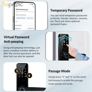 [No Gateway Required] 5 In 1 Tuya Smart Door Lock APP Remote Unlock Fingerprint Door Knob with Passage Mode Digital Door Lock Password IC Card Key Unlocking