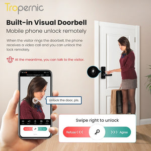 [COD] Tuya WiFi Smart Door Lock with Two-Way Audio Tempered Glass 5 In 1 Fingerprint Password Deadbolt Lock with Camera for Wooden Door