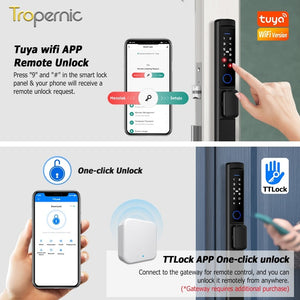 [24h Ship Out] Tuya/TTLOCK Sliding Door Lock Waterproof Smart Door Lock with Short Handle Anti Theft Lock Semi Automatic Digital Lock Fingerprint Smart Lock for Home Office