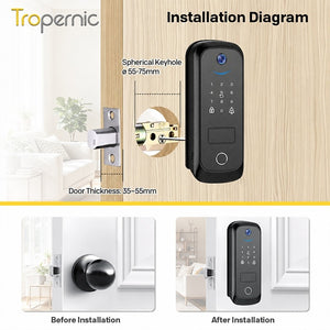 [Photo Capture] Tuya Samrt Door Lock with Camera APP Remote Unlock Fully Automatic Door Knob Keyless Entry Fingerprint Password IC Card Key Unlock for Bedroom Single Handle