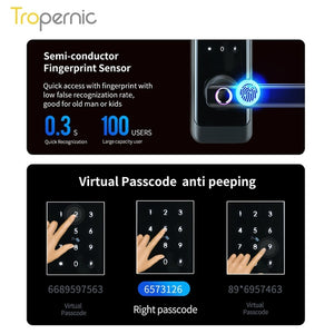 [COD] Tuya WiFi Smart Door Lock with Two-Way Audio Tempered Glass 5 In 1 Fingerprint Password Deadbolt Lock with Camera for Wooden Door