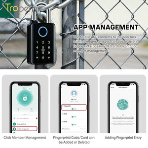 Heavy Duty Tuya BLE Smart Padlock with 10mm Shackle IP65 Waterproof 5 In 1 Fingerprint Padlock for Outdoor Warehouse APP Managed