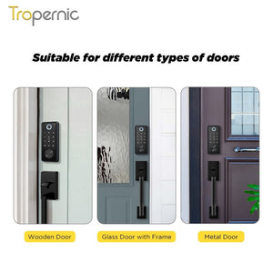 5 In 1 Tuya WiFiSmart Door Lock with Sensor Fully Automatic Fingerprint Door Lock Password Door Knob Main Door Digital Lock for Wooden Door