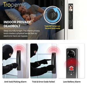 6 In 1 Tuya Smart Door Lock 3D Face Recognition Video Intercom Fully Auto Lock Pintu Rumah with Mechanical Deadlock APP Remote Unlock for Main Door Knob Heavy Duty
