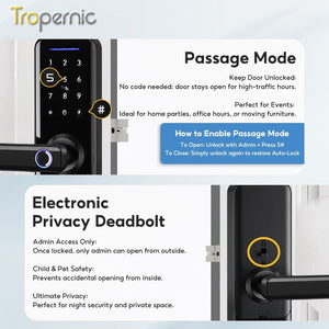 [COD] 5 in 1 Tuya WiFi Smart Door Lock with Tempered Glass Panel APP Remote Unlock Fingerprint Door Knob with Electronic Deadbolt Password IC Card Key Unlocking for Wooden Door Keyless Entry