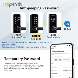 [COD] 5 in 1 Tuya WiFi Smart Door Lock with Tempered Glass Panel APP Remote Unlock Fingerprint Door Knob with Electronic Deadbolt Password IC Card Key Unlocking for Wooden Door Keyless Entry