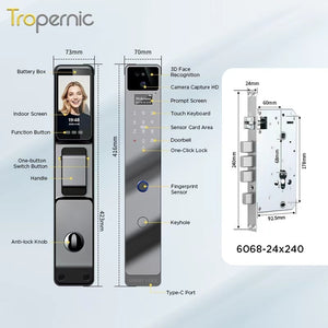 [New Arrival] 7 In 1 Tuya Fully Automatic Smart Door Lock with HD Camera Palm Unlock 6068 Security Door Lock Keyless Digital Lock Support Video Surveillance Two-Way Intercom