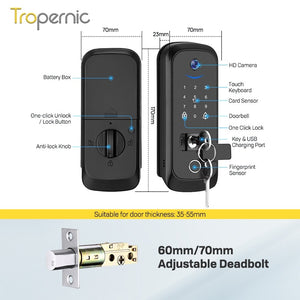 [Photo Capture] Tuya Samrt Door Lock with Camera APP Remote Unlock Fully Automatic Door Knob Keyless Entry Fingerprint Password IC Card Key Unlock for Bedroom Single Handle