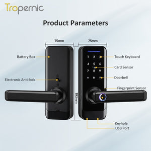 [COD] 5 in 1 Tuya WiFi Smart Door Lock with Tempered Glass Panel APP Remote Unlock Fingerprint Door Knob with Electronic Deadbolt Password IC Card Key Unlocking for Wooden Door Keyless Entry