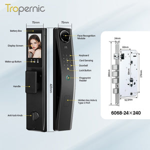 6 In 1 Tuya Smart Door Lock 3D Face Recognition Video Intercom Fully Auto Lock Pintu Rumah with Mechanical Deadlock APP Remote Unlock for Main Door Knob Heavy Duty