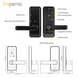 [COD] Tuya WiFi Smart Door Lock with Two-Way Audio Tempered Glass 5 In 1 Fingerprint Password Deadbolt Lock with Camera for Wooden Door