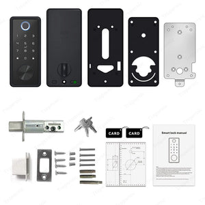 5 In 1 Tuya WiFiSmart Door Lock with Sensor Fully Automatic Fingerprint Door Lock Password Door Knob Main Door Digital Lock for Wooden Door