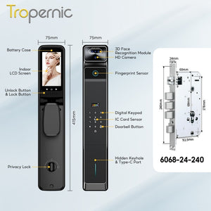 [Palmprint Unlock] 7 In 1 Tuya Smart Door Lock with Security Camera 3D Facial Recognition Fully Automatic Digital Lock Two Way Intercom Security Door Lock