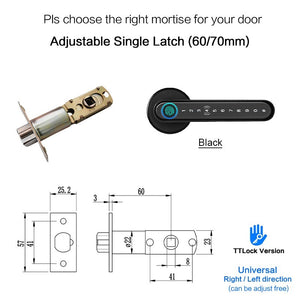[No Drilling] TTLOCK Smart Door Lock Fingerprint Handle 60/70MM Single Latch 5 In 1 Digital Lock for Home Hotel Handle Adjustable Direction