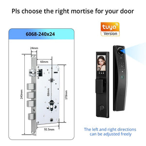 6 In 1 Tuya Smart Door Lock 3D Face Recognition Video Intercom Fully Auto Lock Pintu Rumah with Mechanical Deadlock APP Remote Unlock for Main Door Knob Heavy Duty