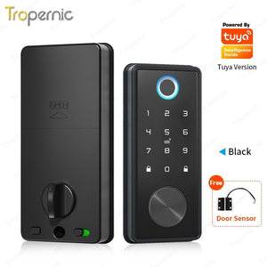 5 In 1 Tuya WiFiSmart Door Lock with Sensor Fully Automatic Fingerprint Door Lock Password Door Knob Main Door Digital Lock for Wooden Door